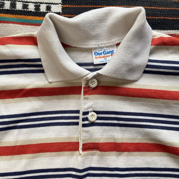 Vintage 70’s Our Gang Striped Polo Shirt. Healthtex. Collar. 1/4 Button. Size 12 - Picture 2 of 8